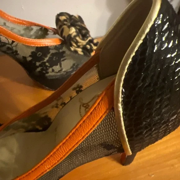 $1695 CHRISTIAN LOUBOUTIN SNAKESKIN/ LACE / LEOPARD PONY HAIR HEELS SZ 37 - Picture 12 of 14